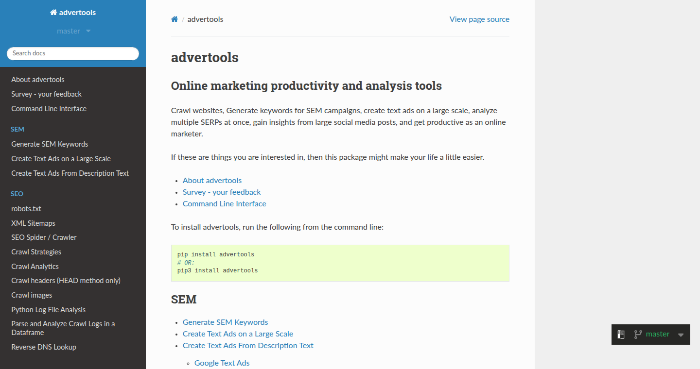 Advertools homepage