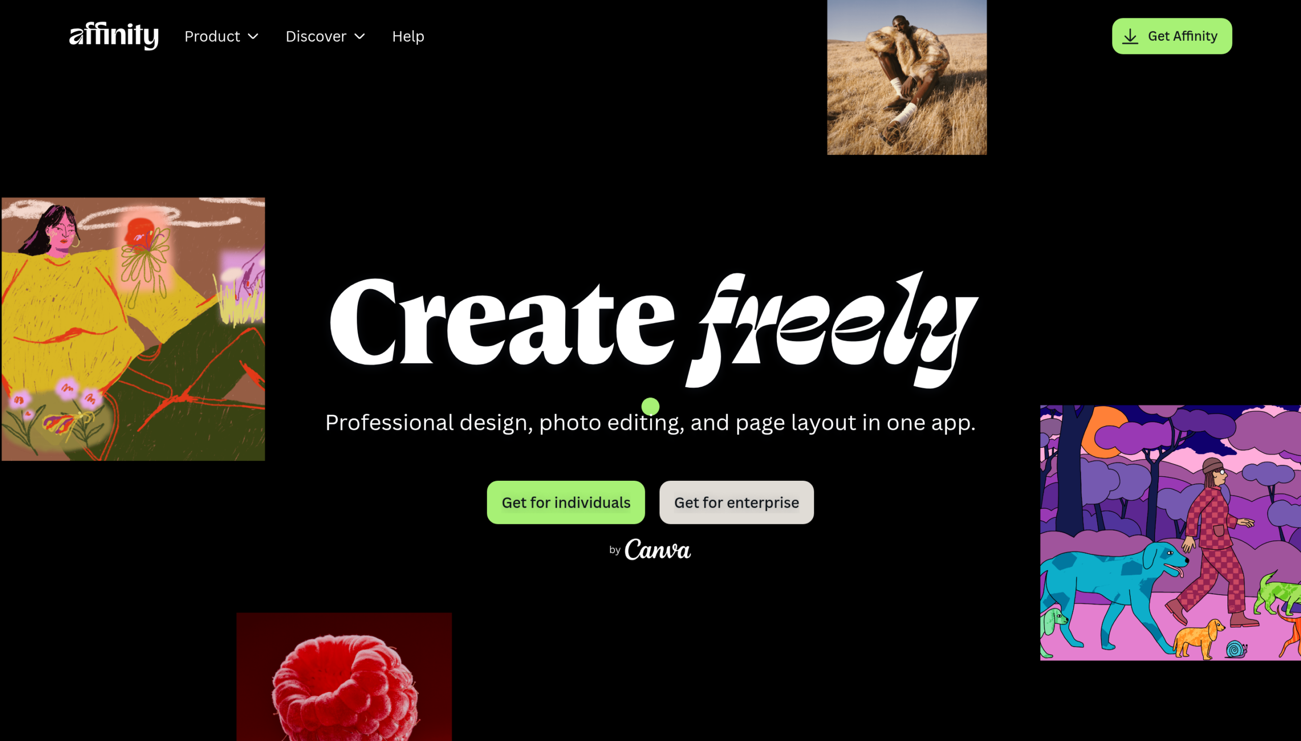 Affinity home page: Create freely, by Canva