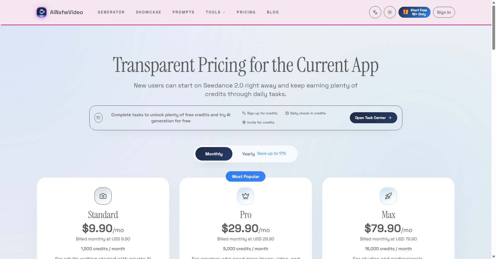 AiNsfwVideo pricing