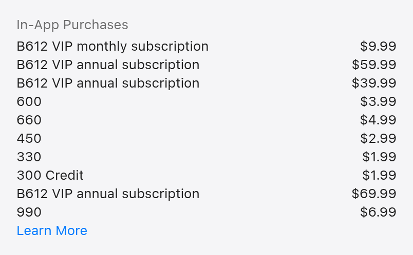 B612 in-app purchases on the App Store