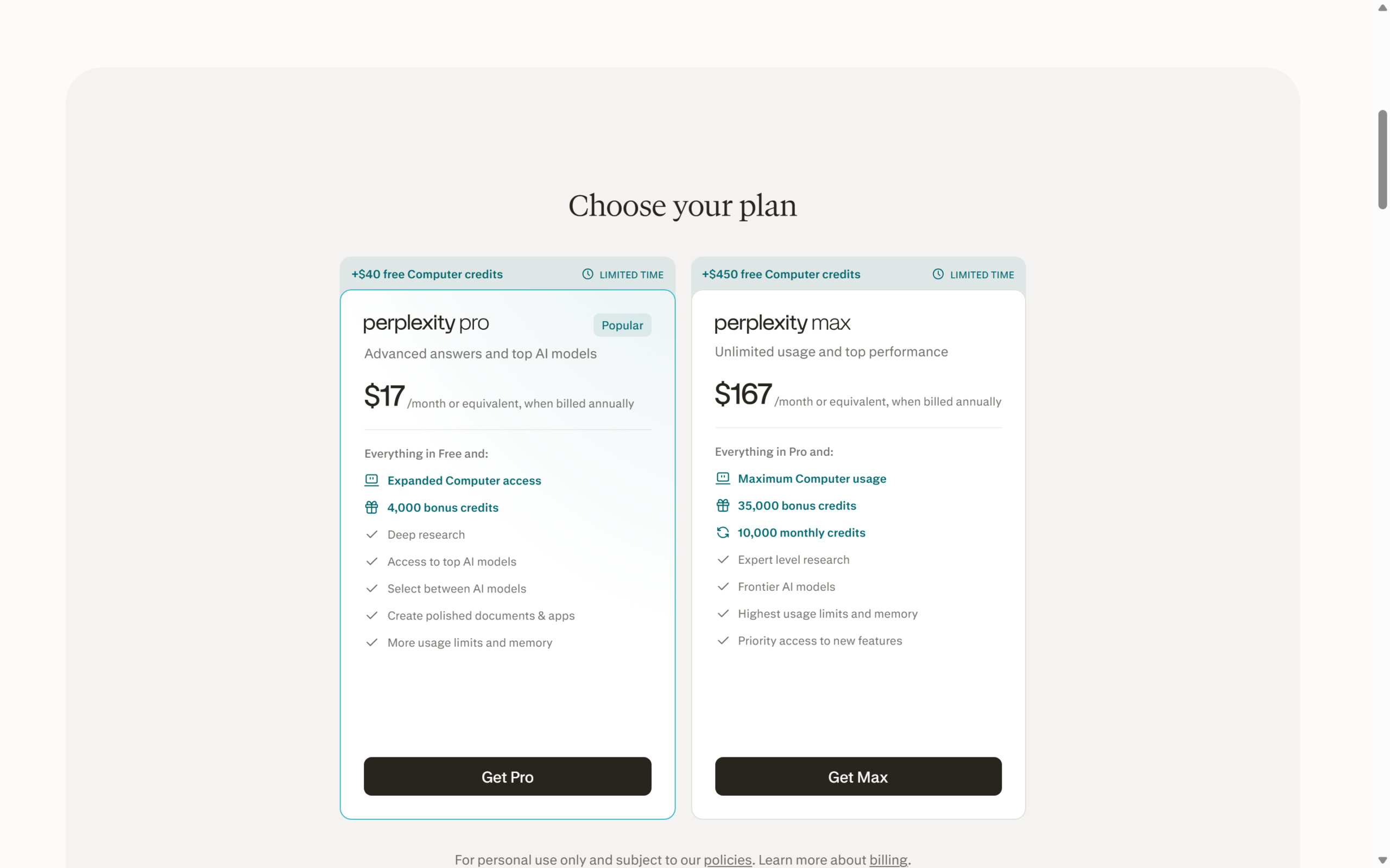 Perplexity pricing