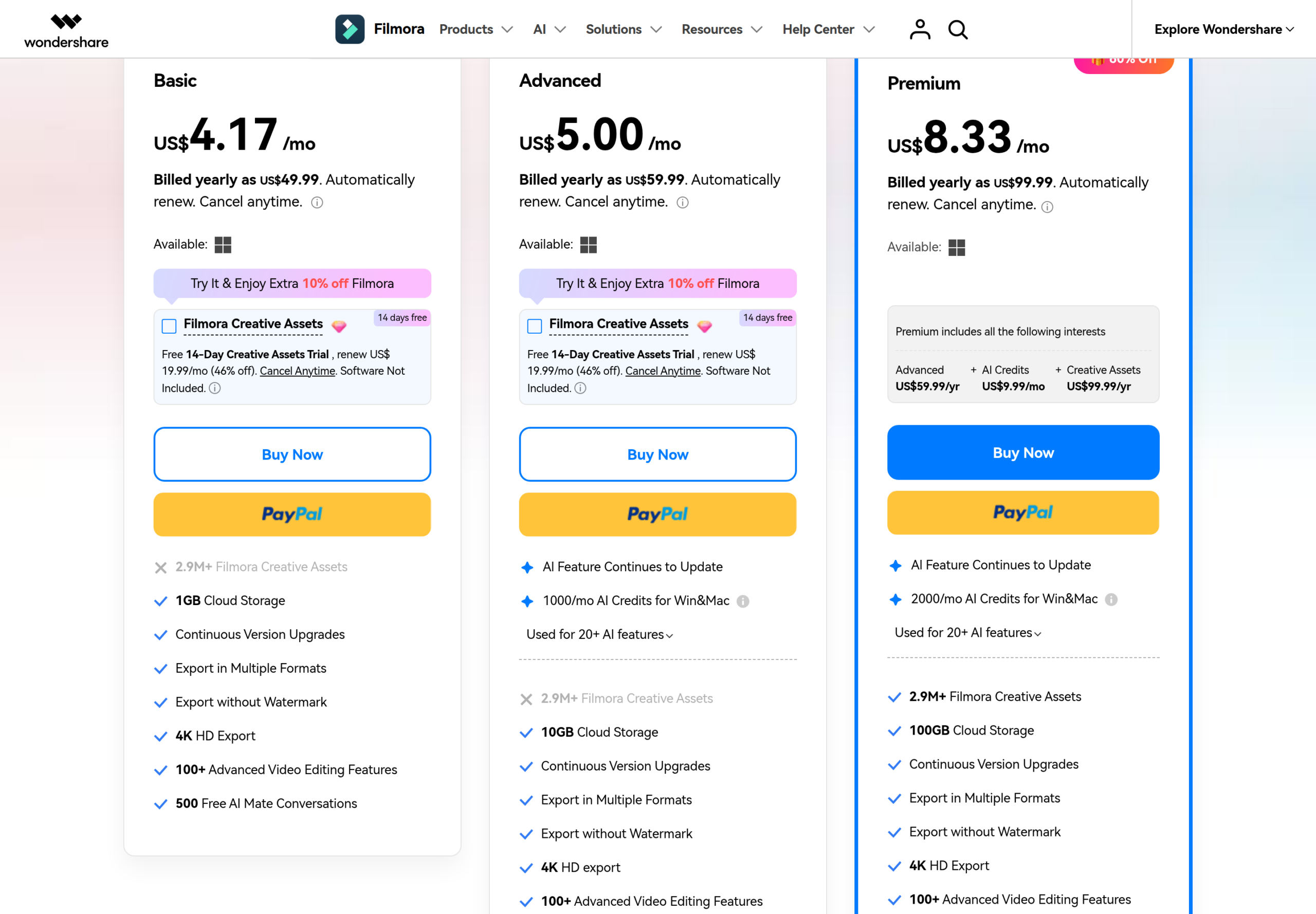 Filmora pricing