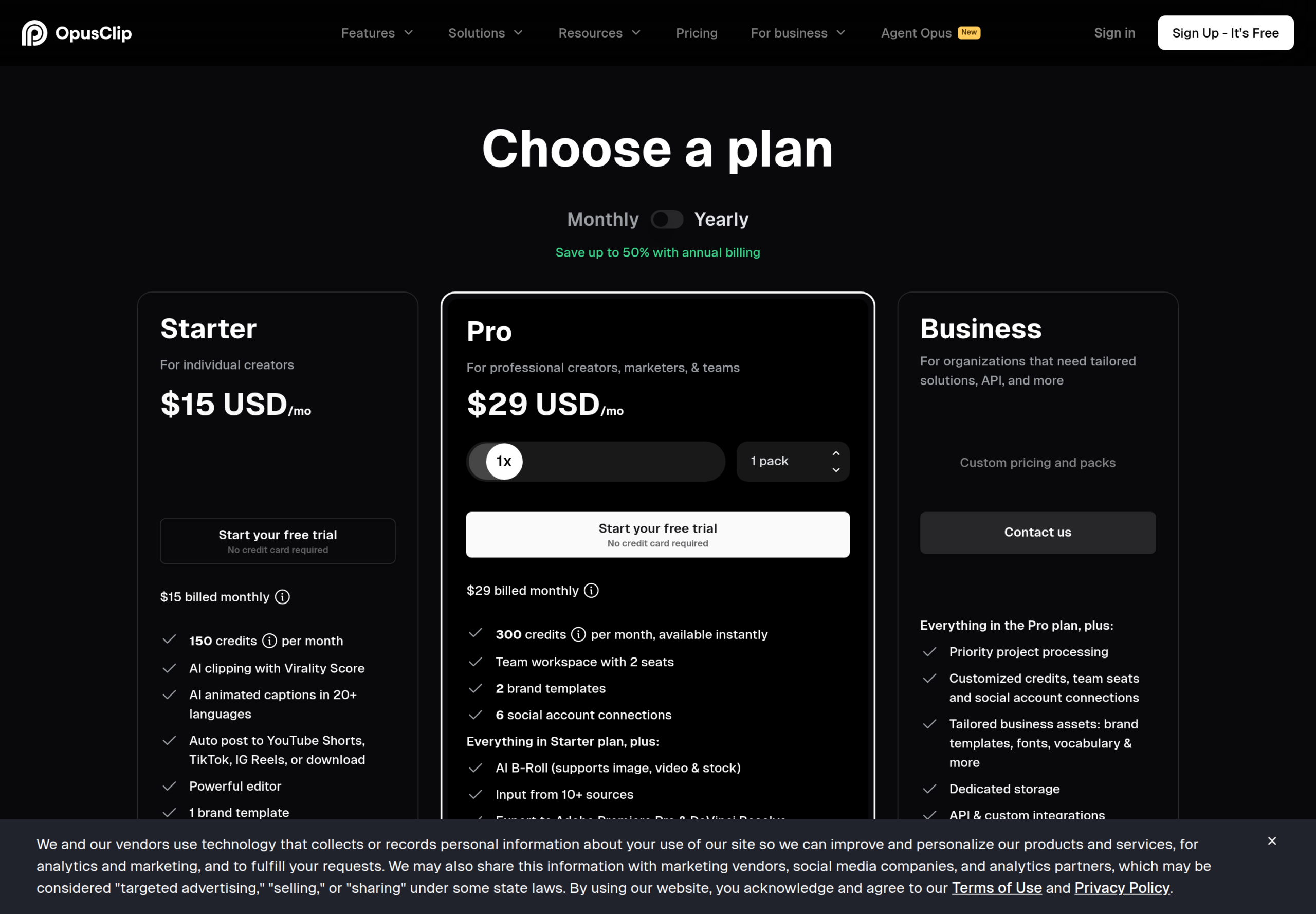 OpusClip pricing