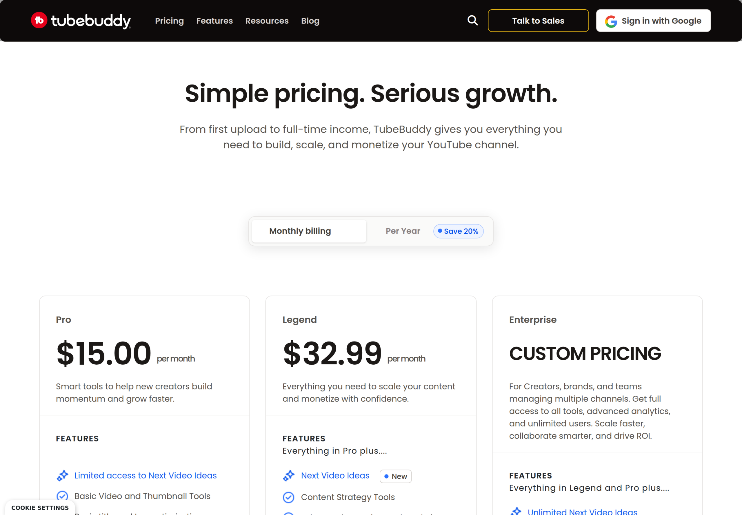 TubeBuddy pricing