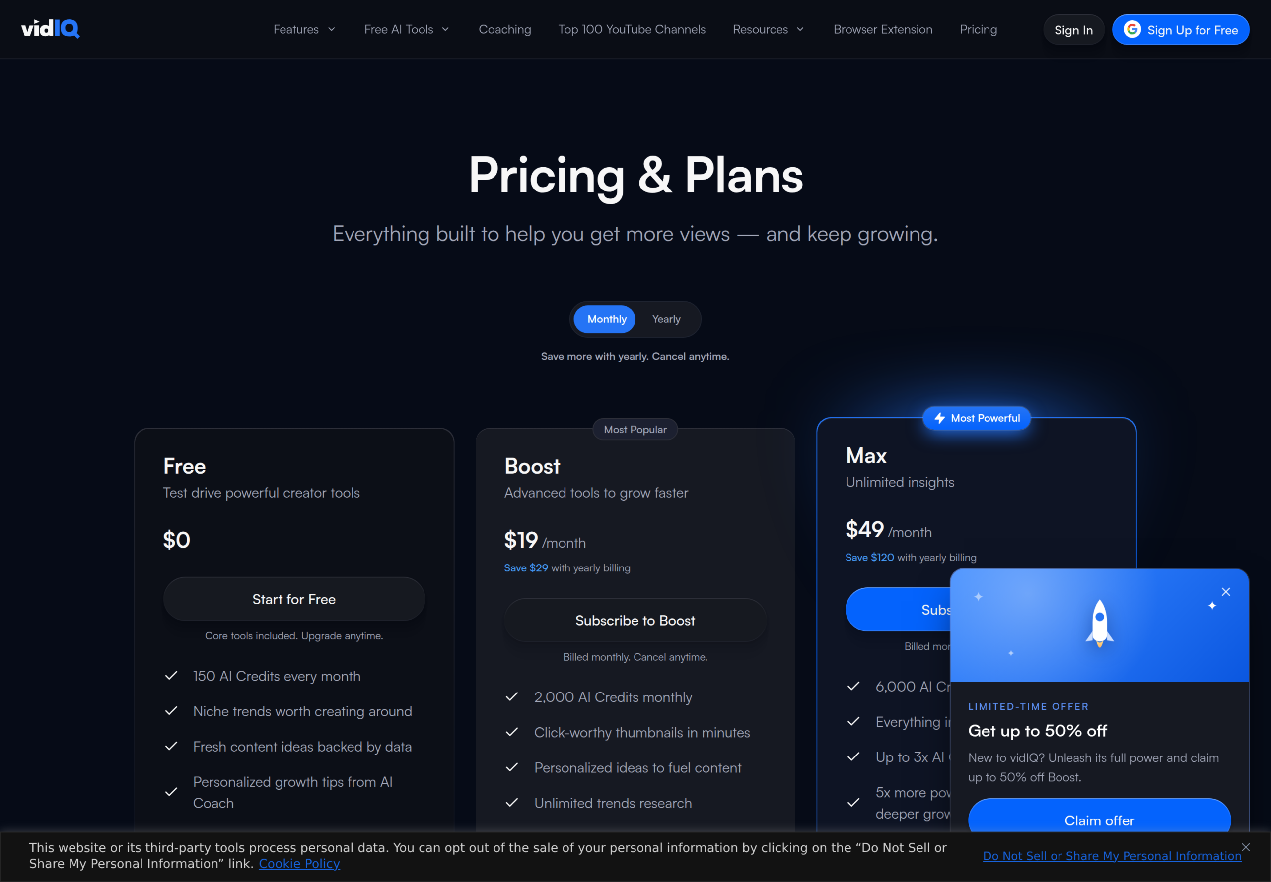 VidIQ pricing