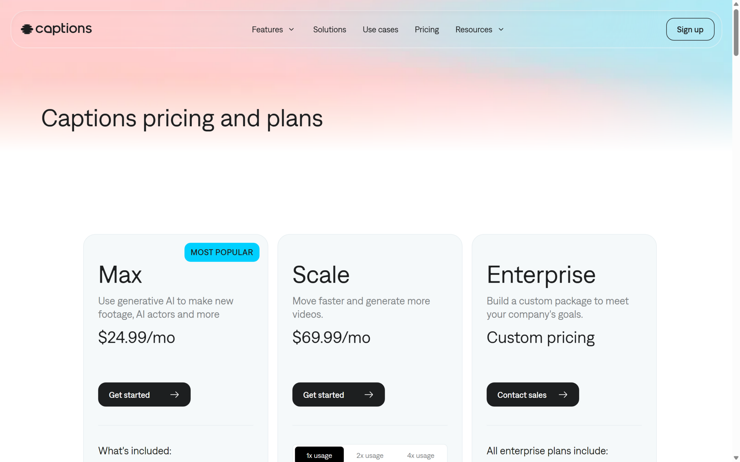 Captions pricing
