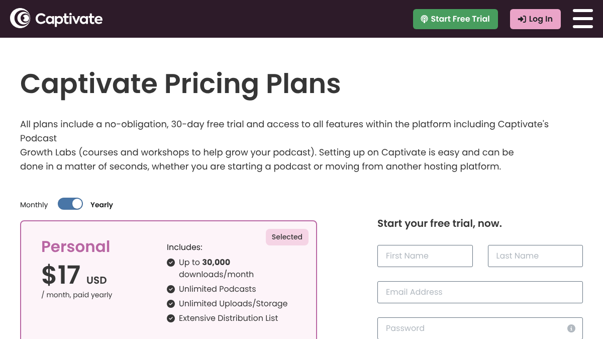Captivate pricing