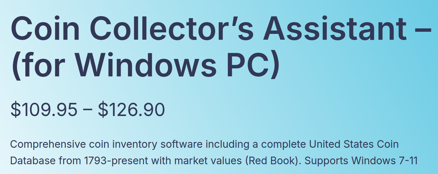 Carlisle Coin Collector’s Assistant pricing