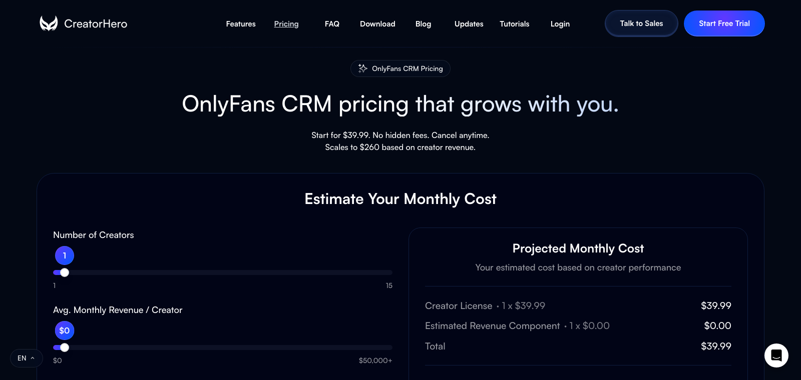 CreatorHero pricing