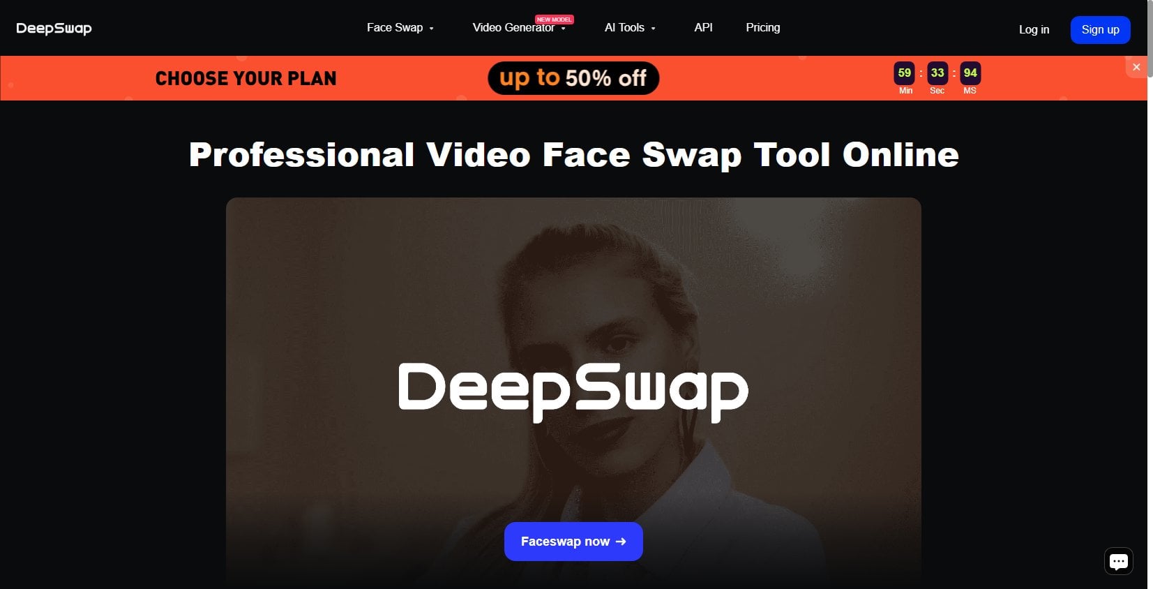 DeepSwap AI face swap homepage