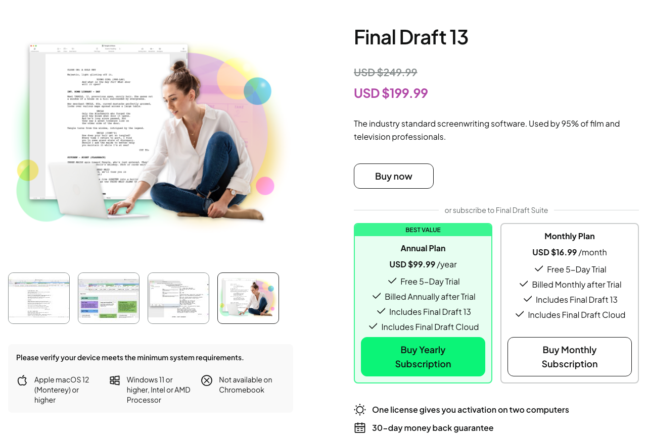 Final Draft pricing