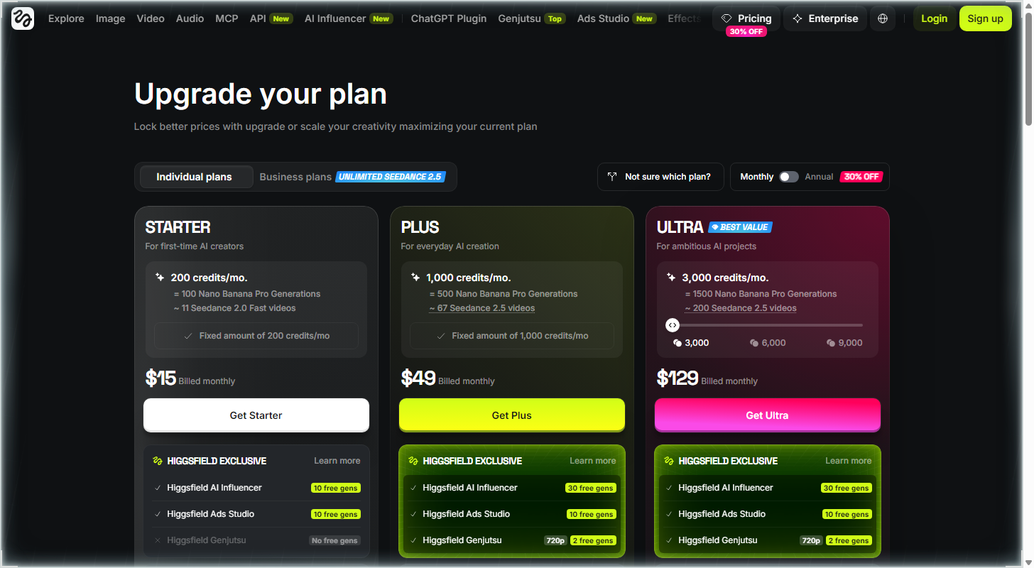 Higgsfield pricing