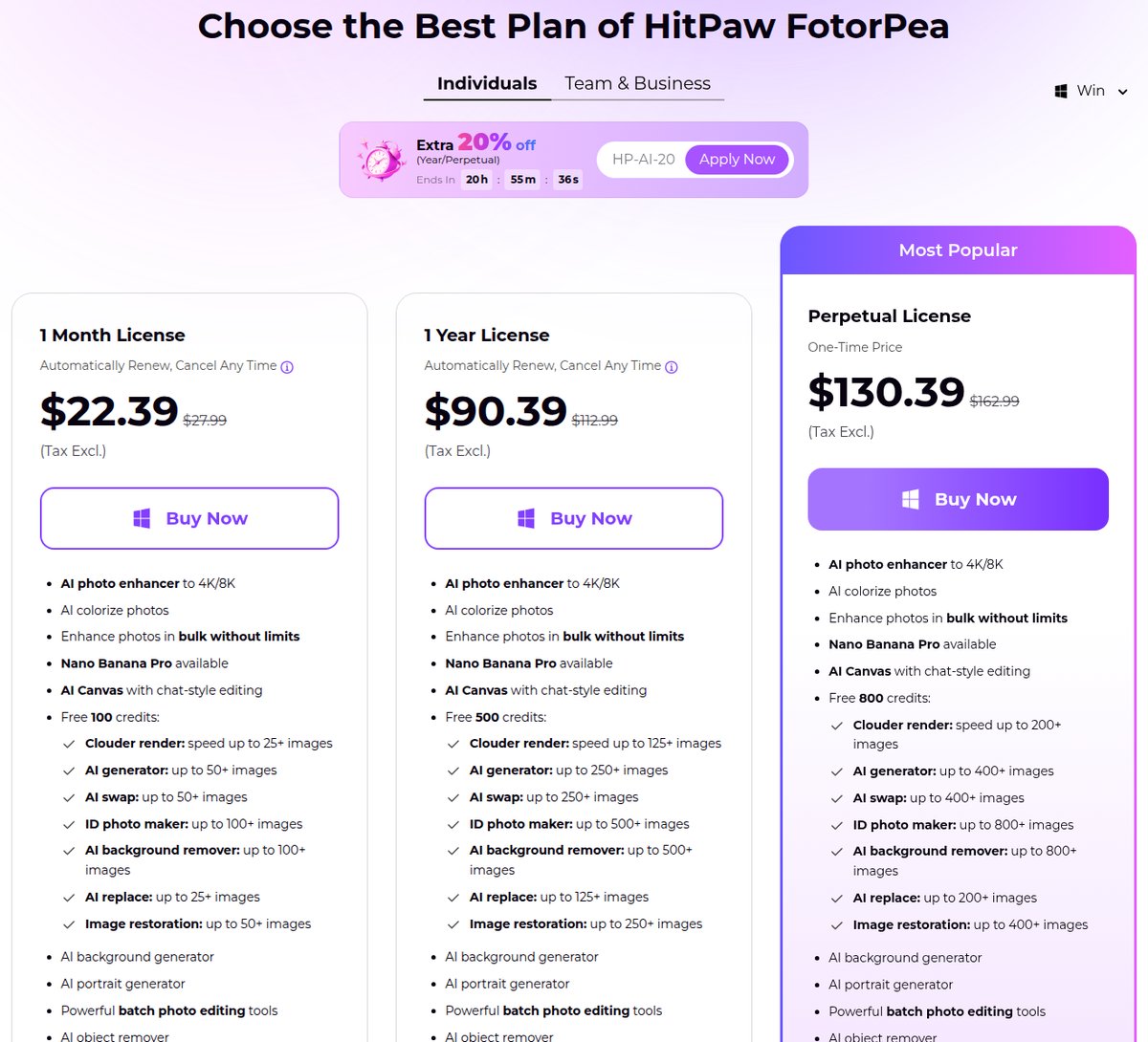 HitPaw Photo Enhancer pricing