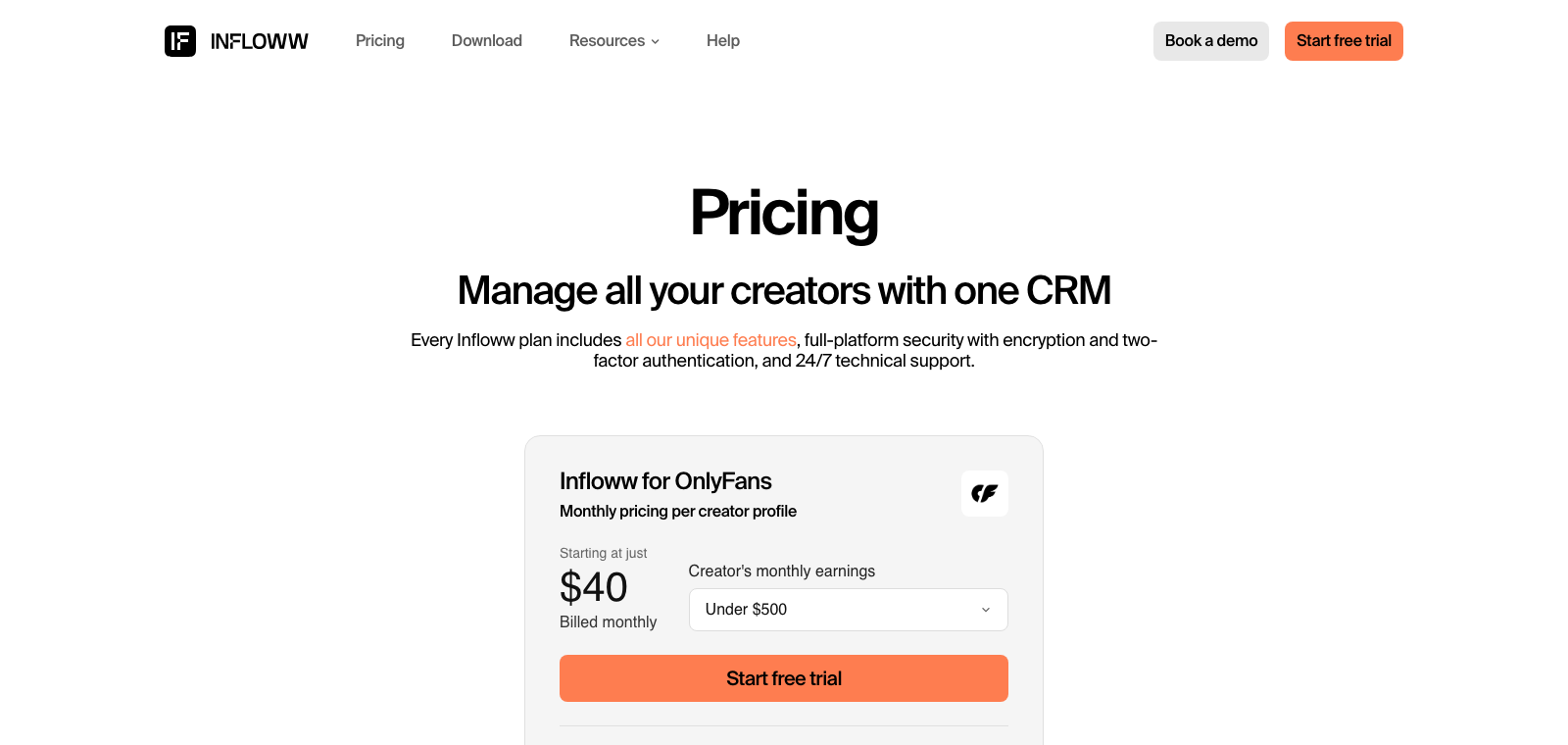 Infloww pricing