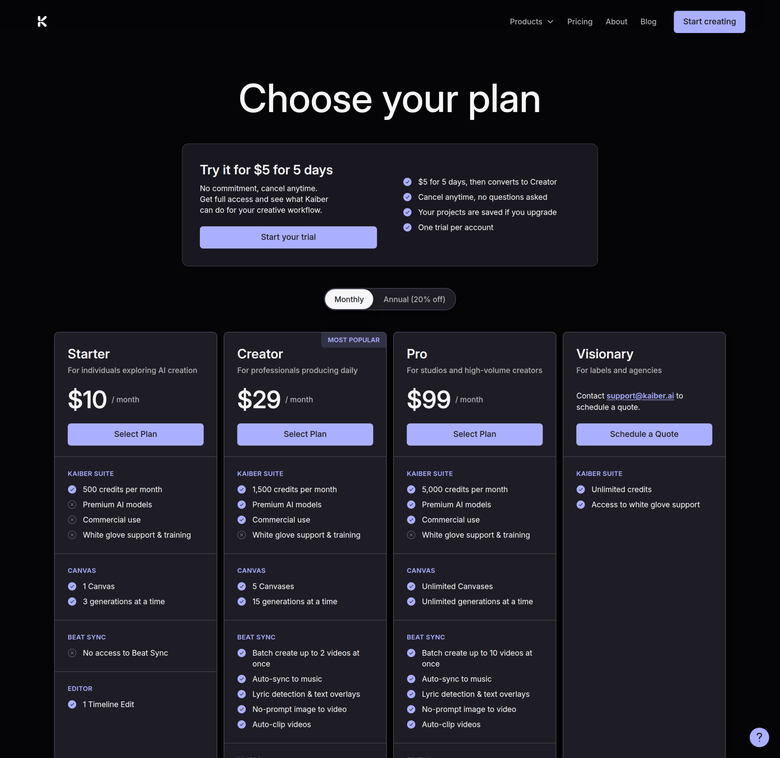 Kaiber pricing