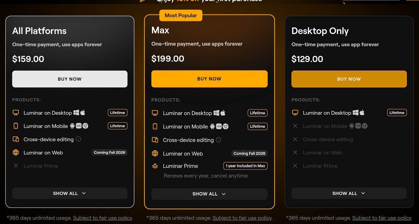Luminar Neo pricing plans