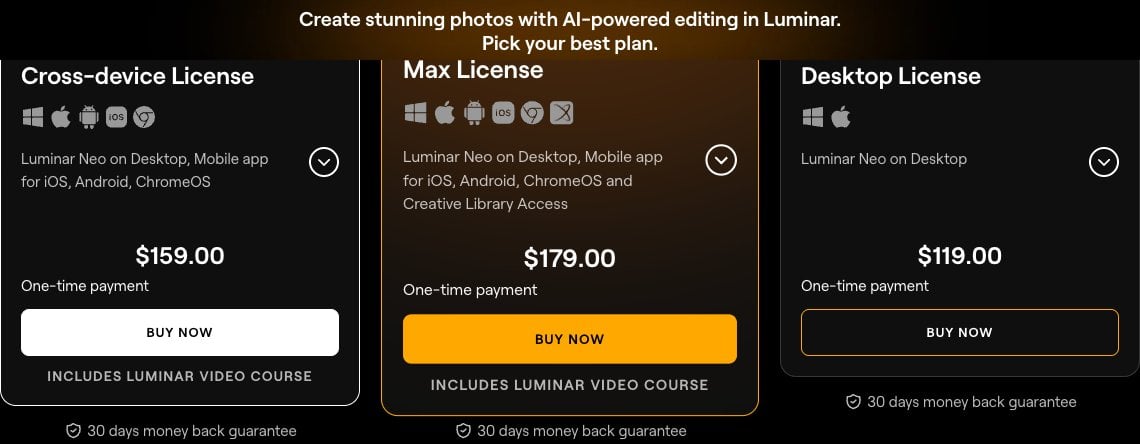 luminar-pricing-2026 Luminar Neo pricing plans