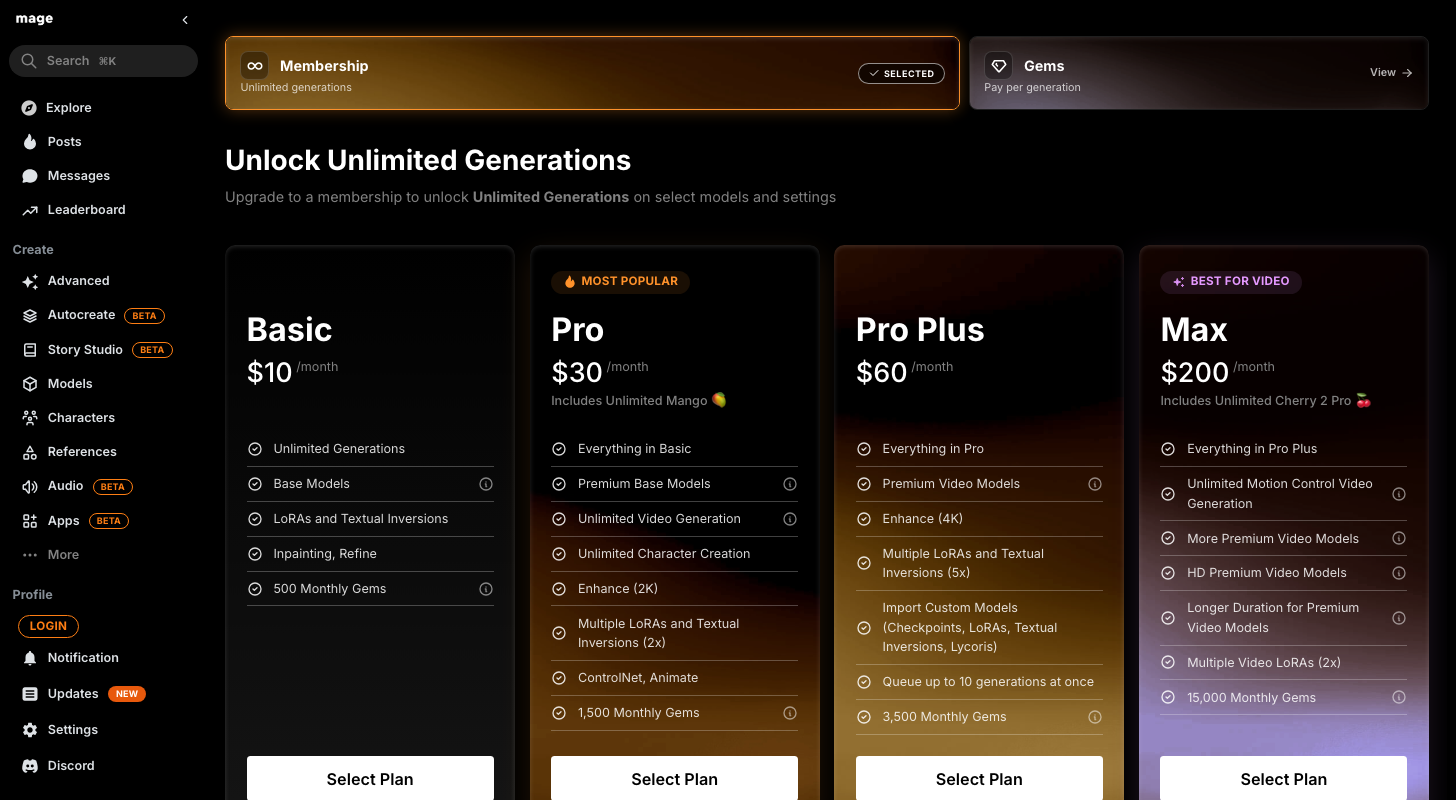 Mage.space pricing