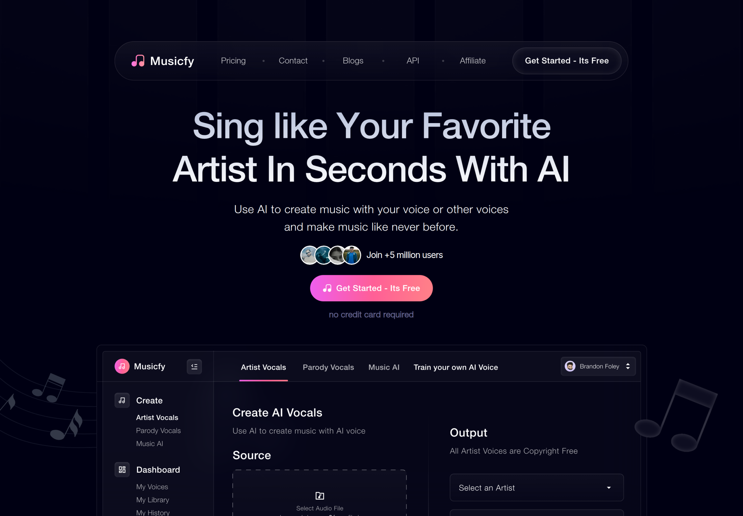 Musicfy homepage