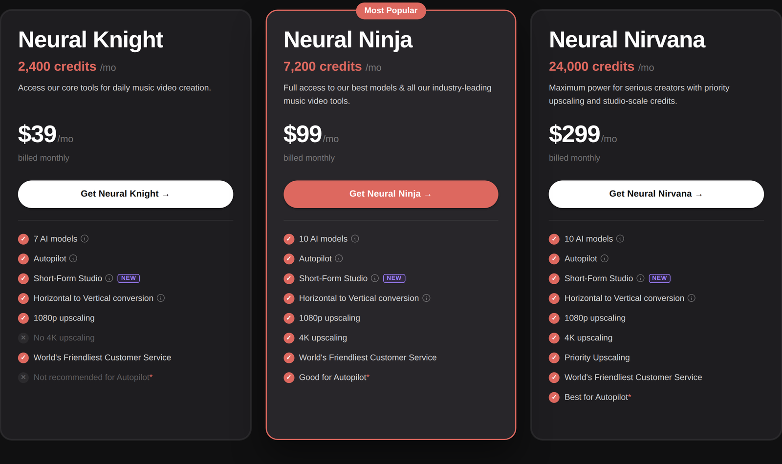 Neural Frames pricing