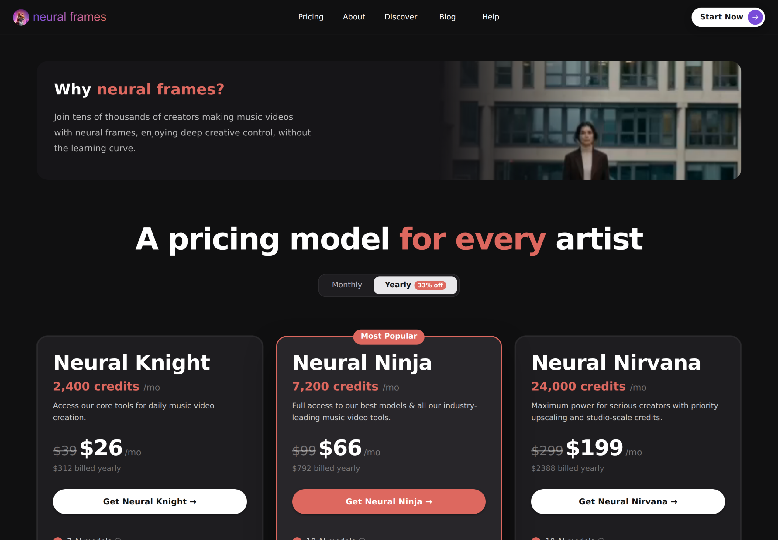 Neural Frames pricing