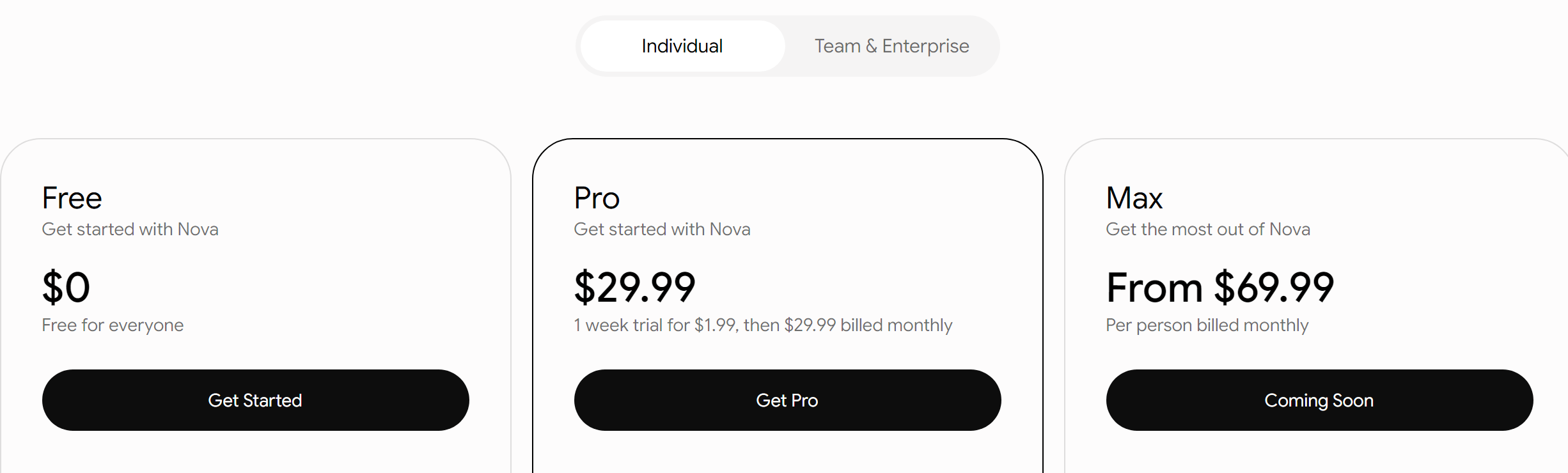 Nova pricing