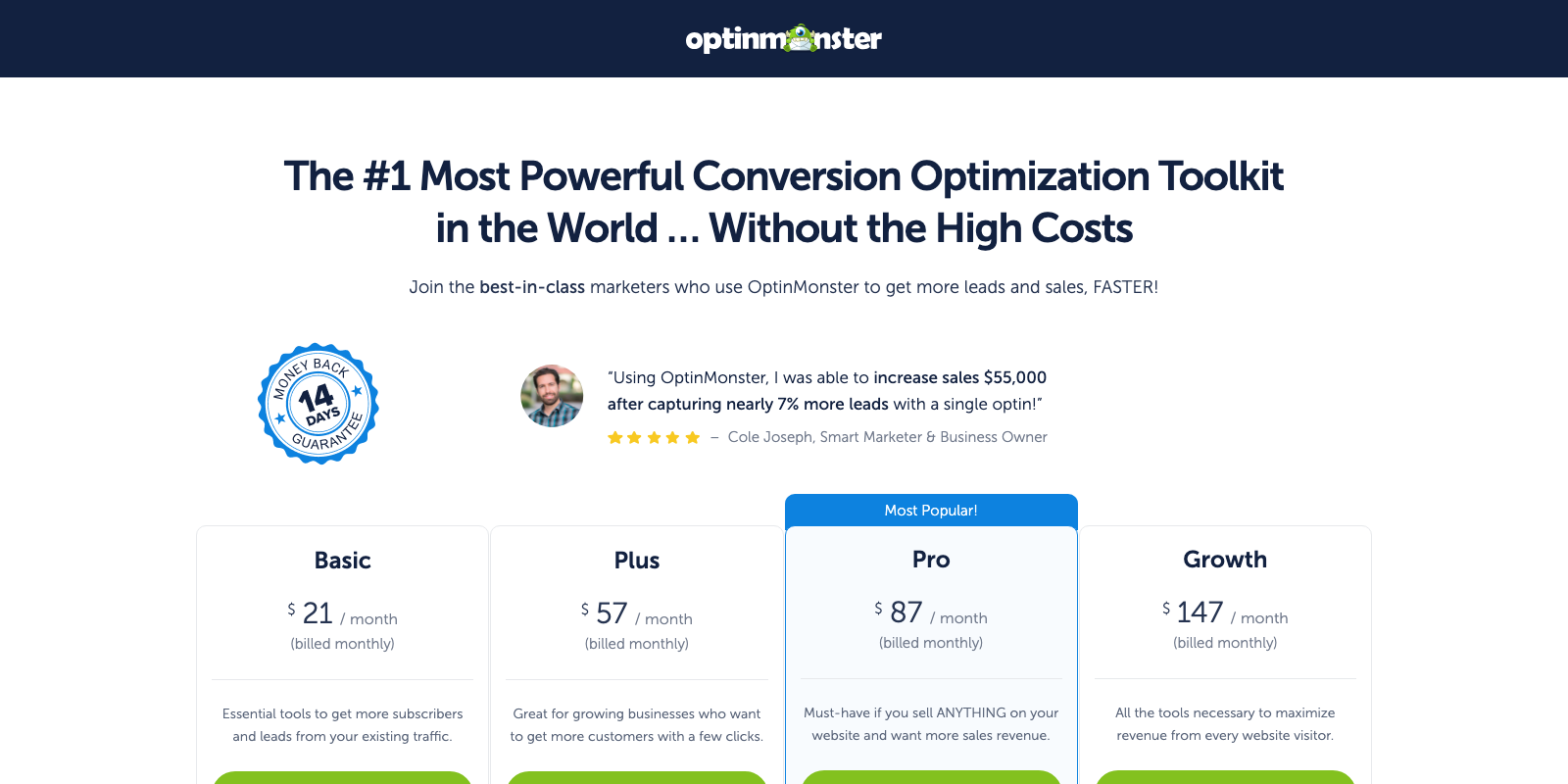 OptinMonster pricing