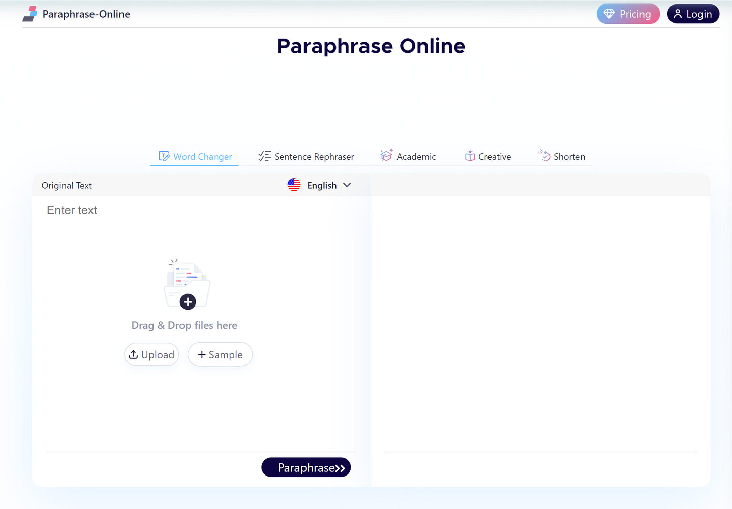 Paraphrase Online homepage