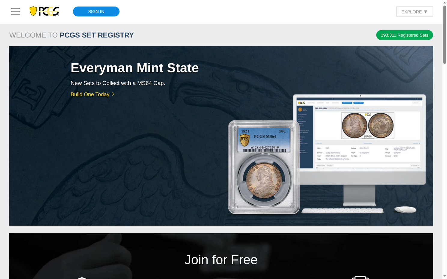 PCGS Set Registry home