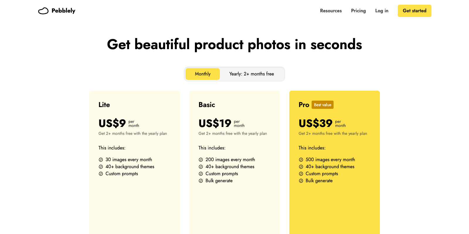 Pebblely pricing