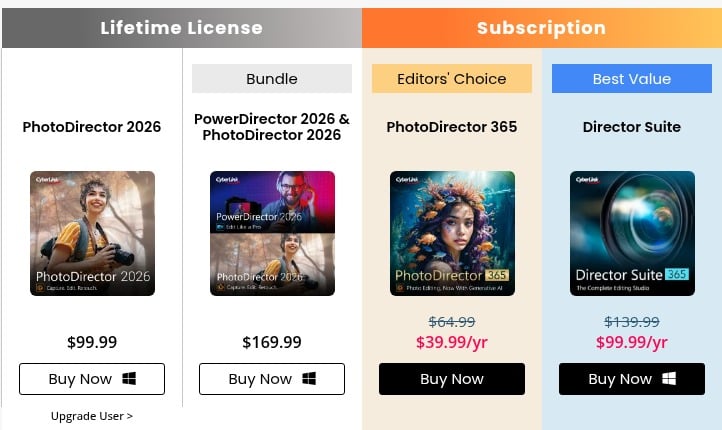 photodirector-pricing PhotoDirector pricing plans
