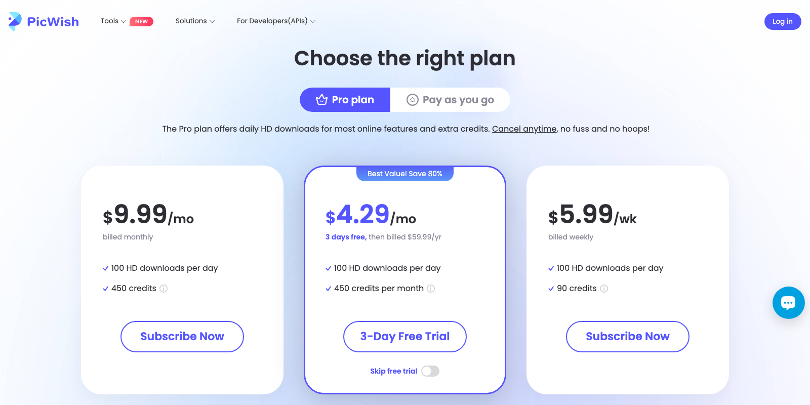 PicWish pricing