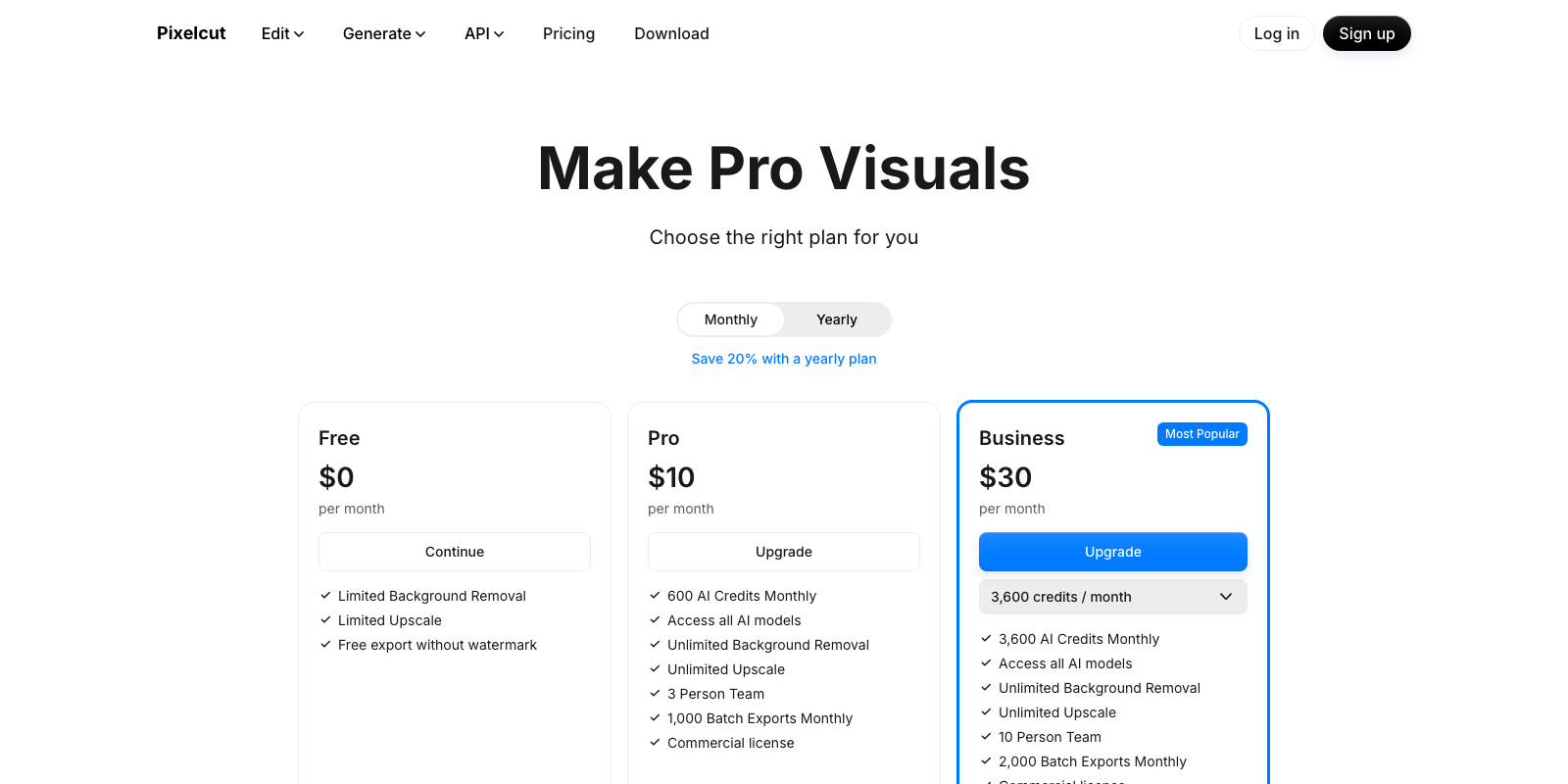 Pixelcut pricing