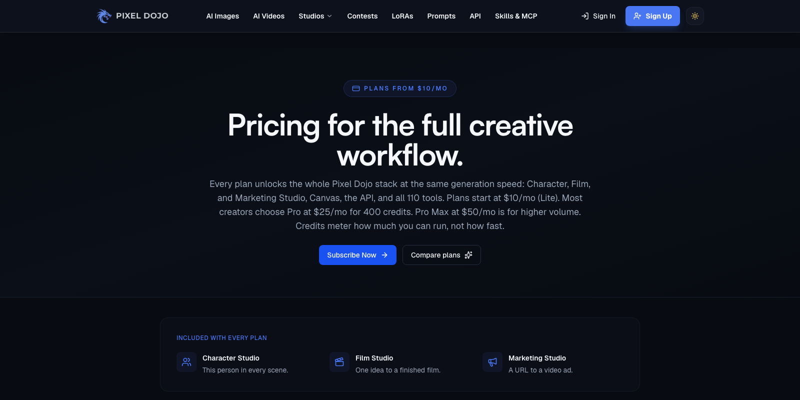 PixelDojo pricing