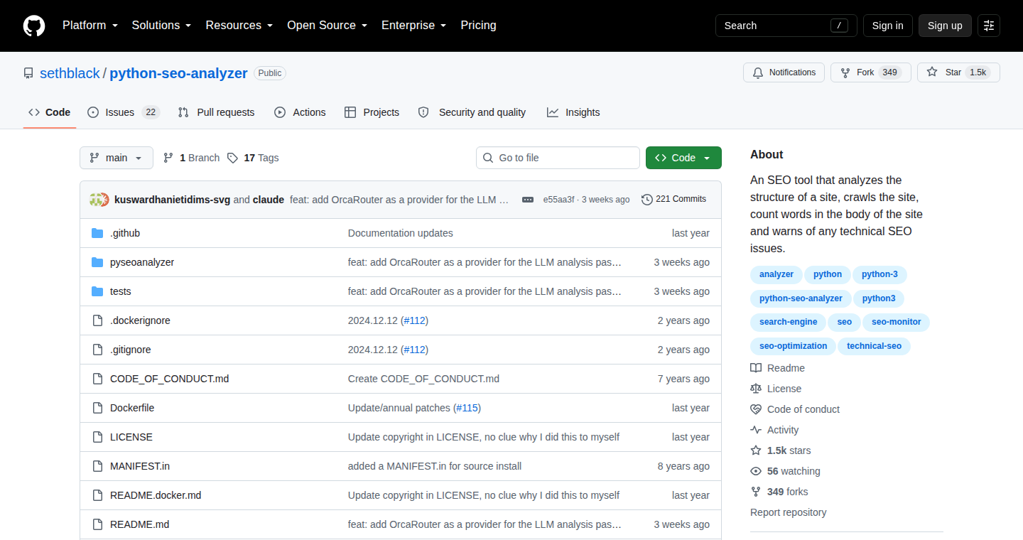 Python SEO Analyzer homepage
