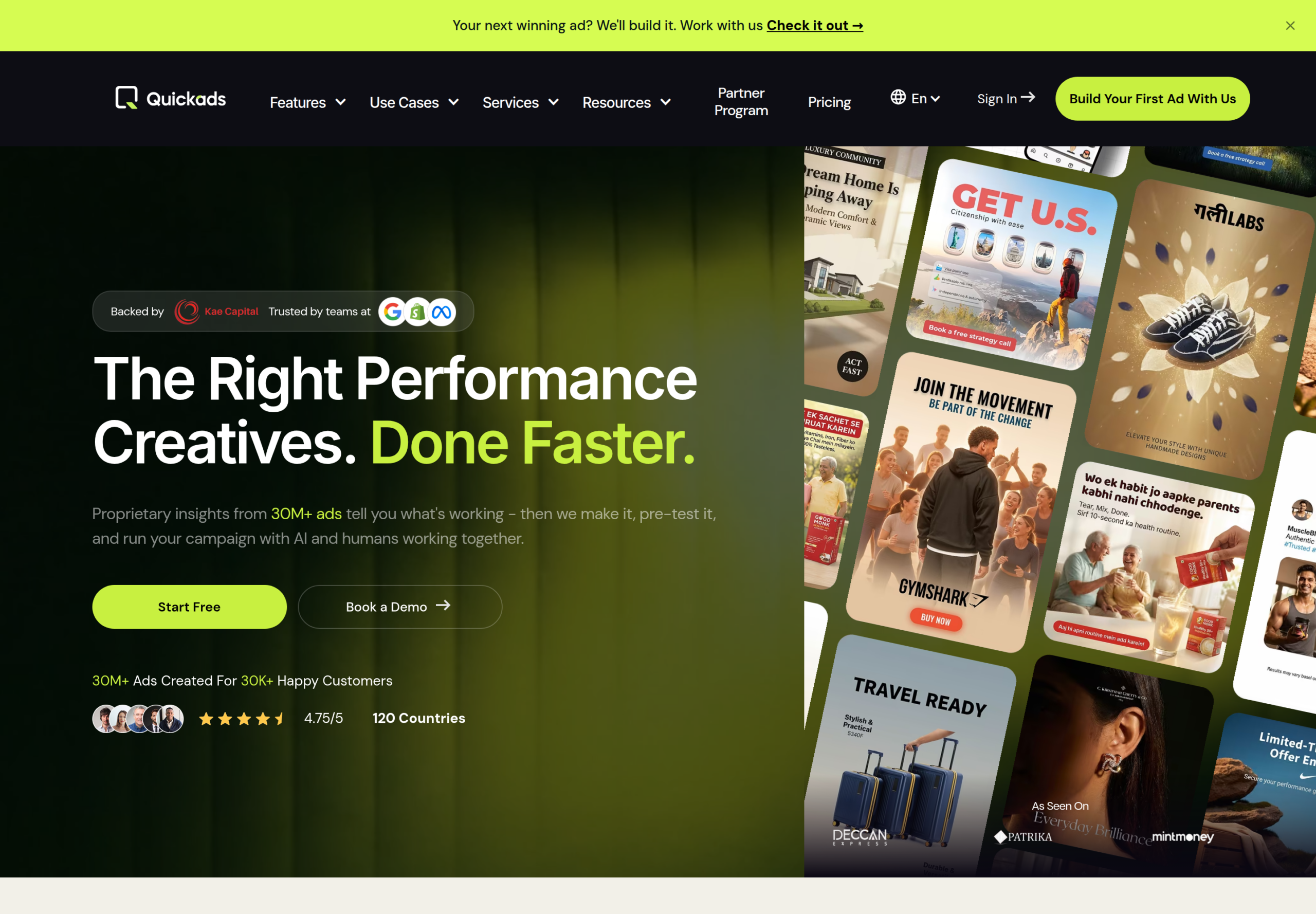 Quickads homepage