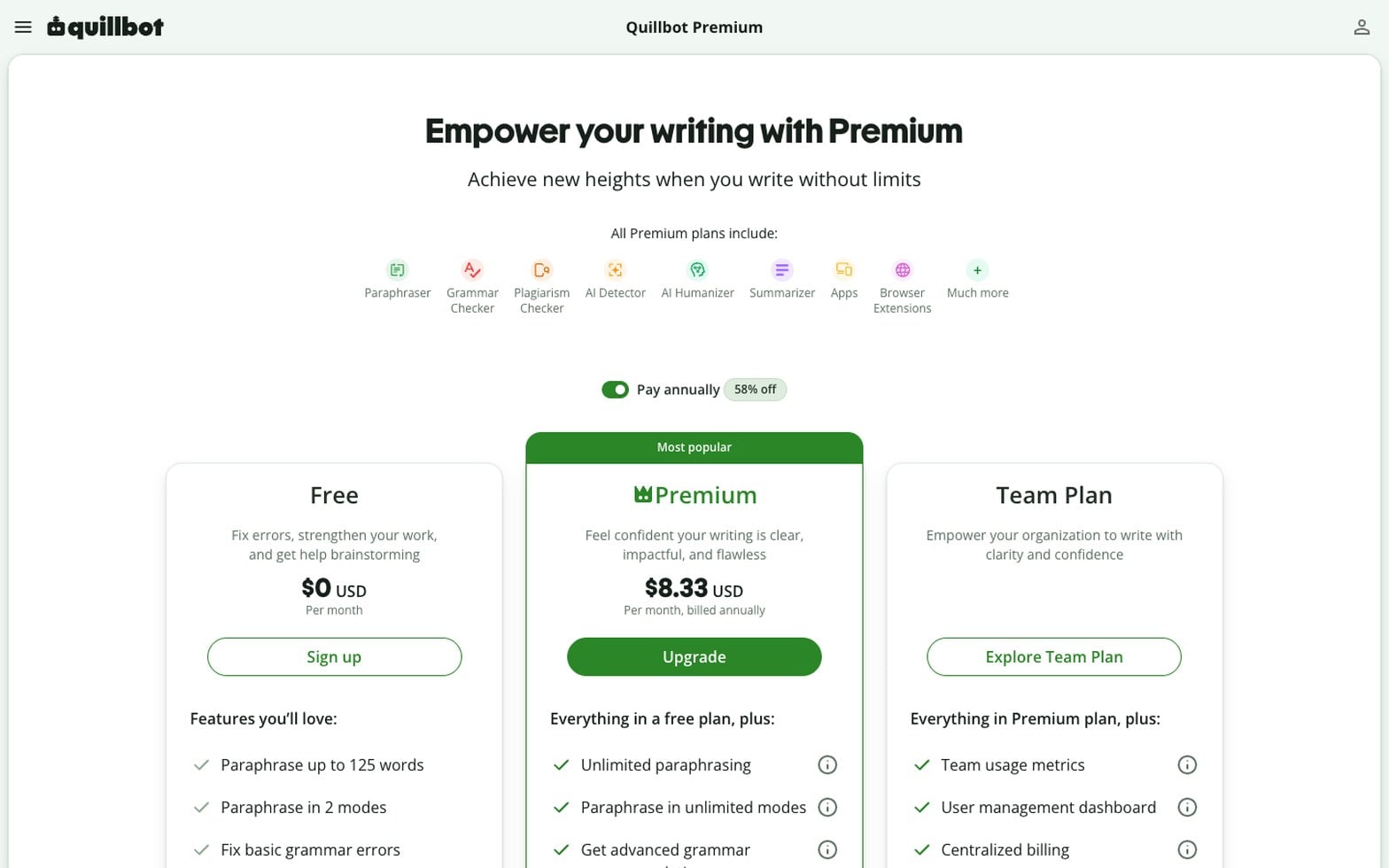 QuillBot pricing