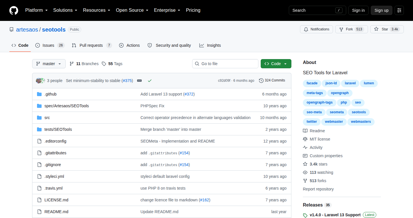 SEOTools for Laravel homepage