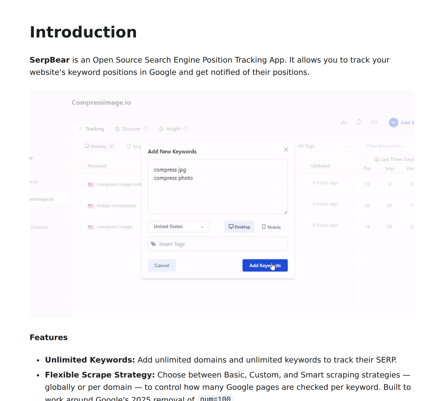 SerpBear homepage