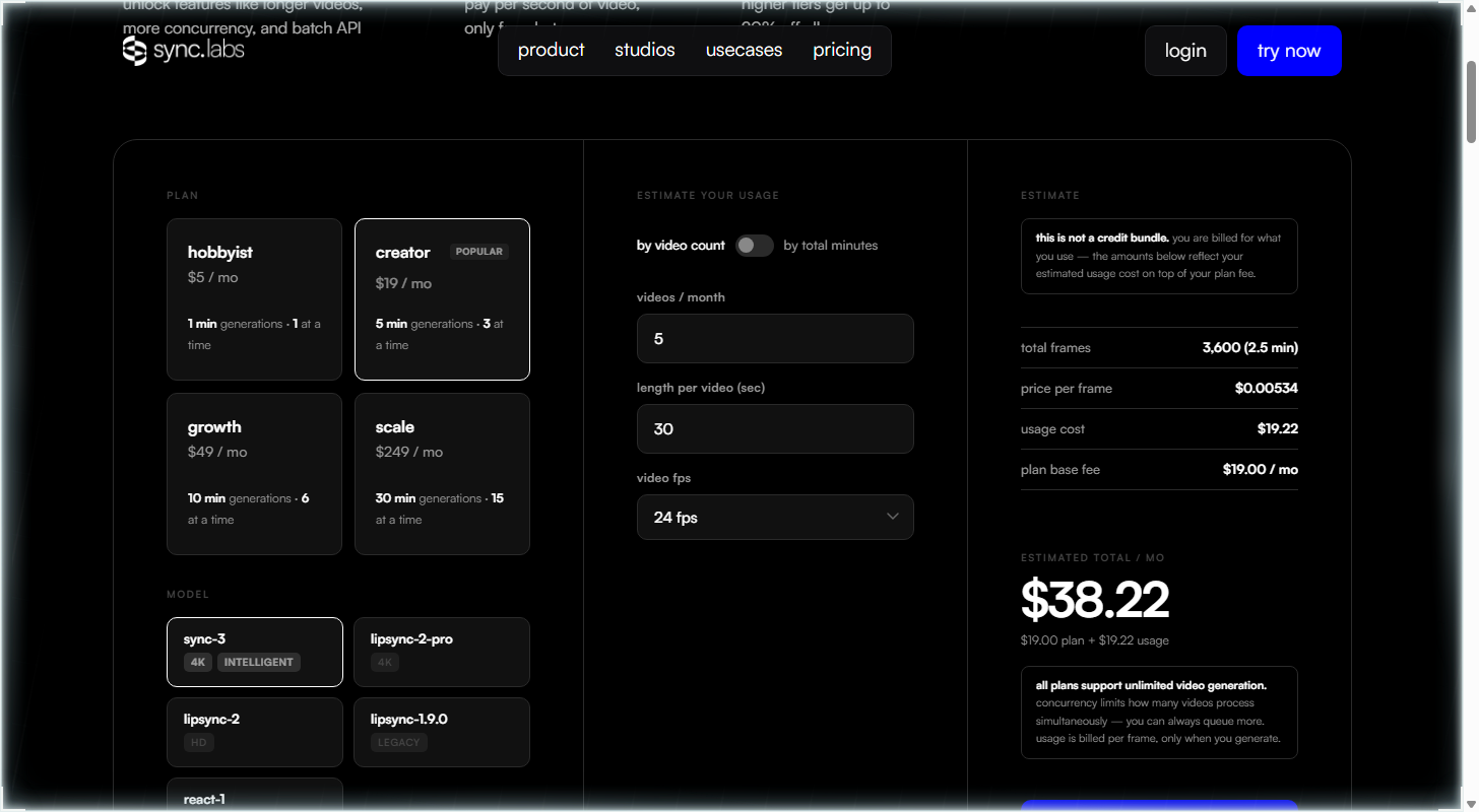 Sync Labs pricing