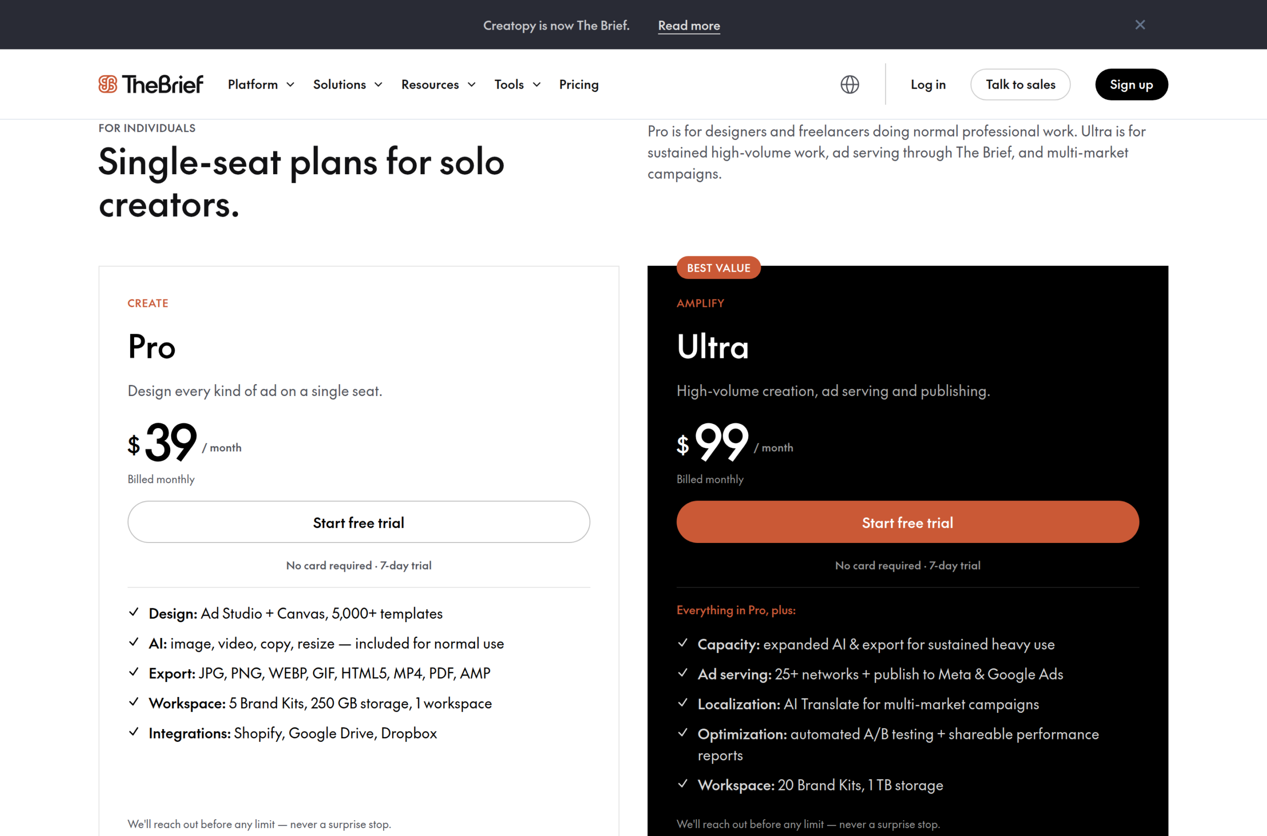 The Brief pricing