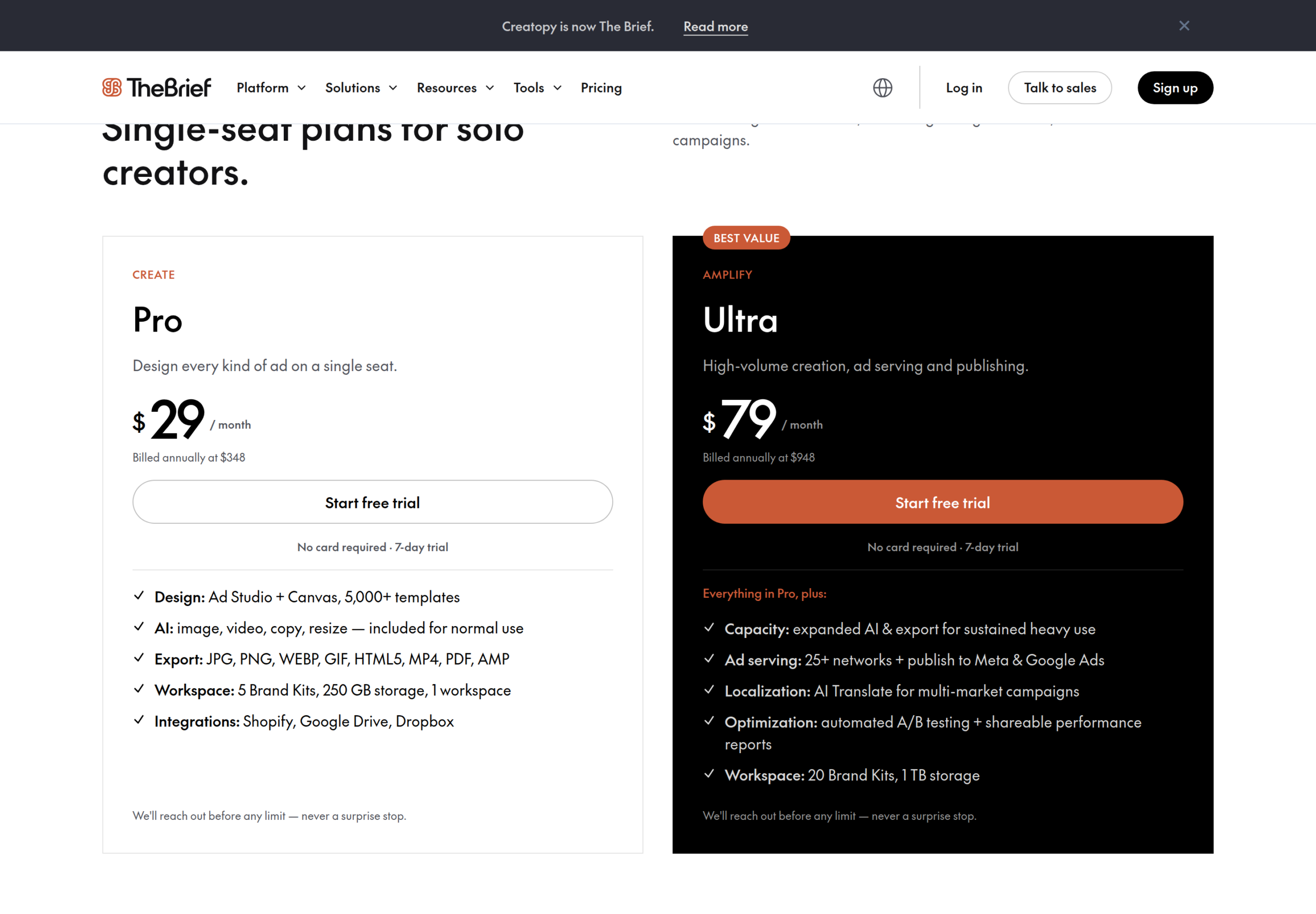 The Brief pricing
