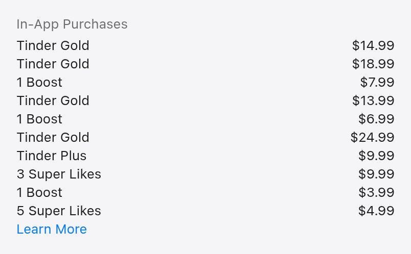 Tinder pricing