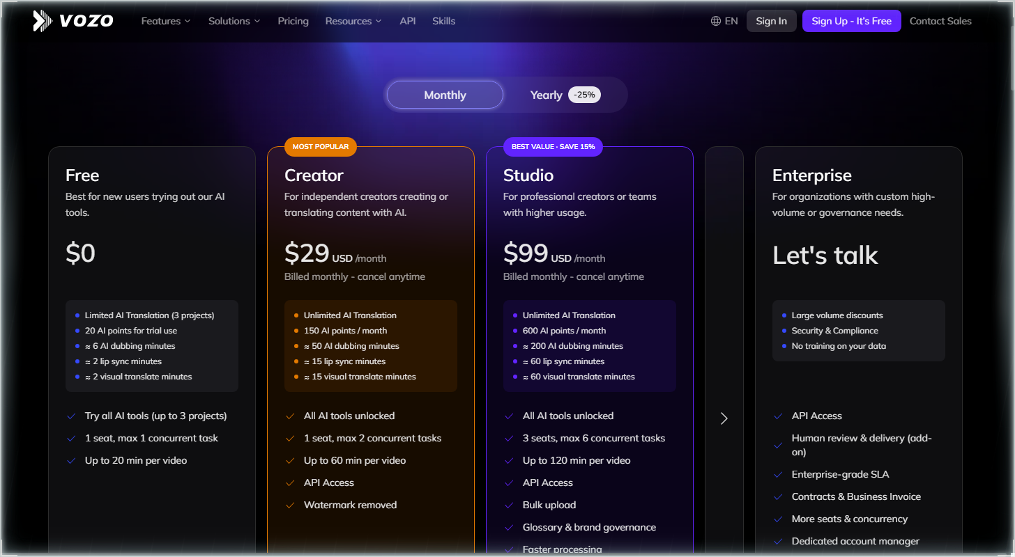Vozo pricing