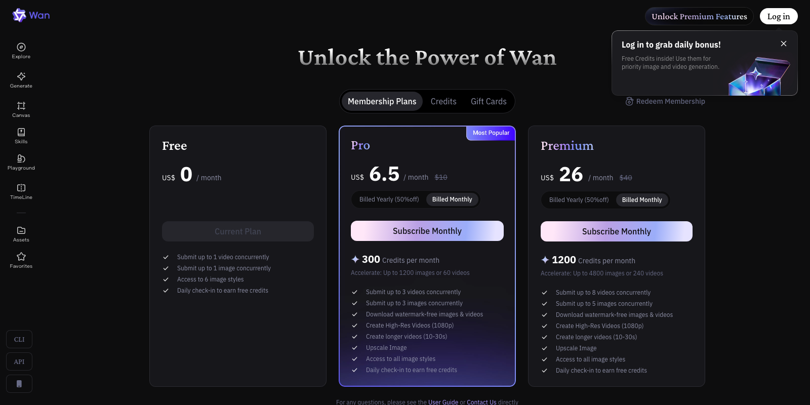 Wan AI pricing