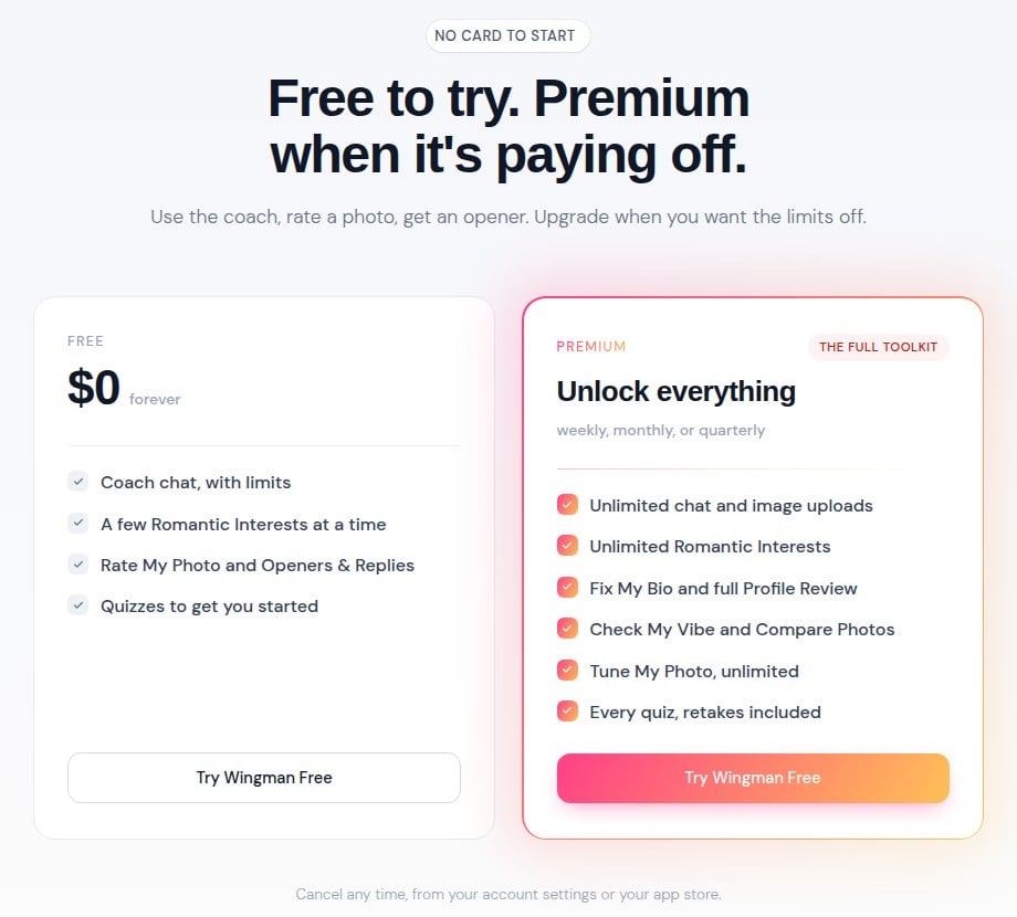 Wingman pricing