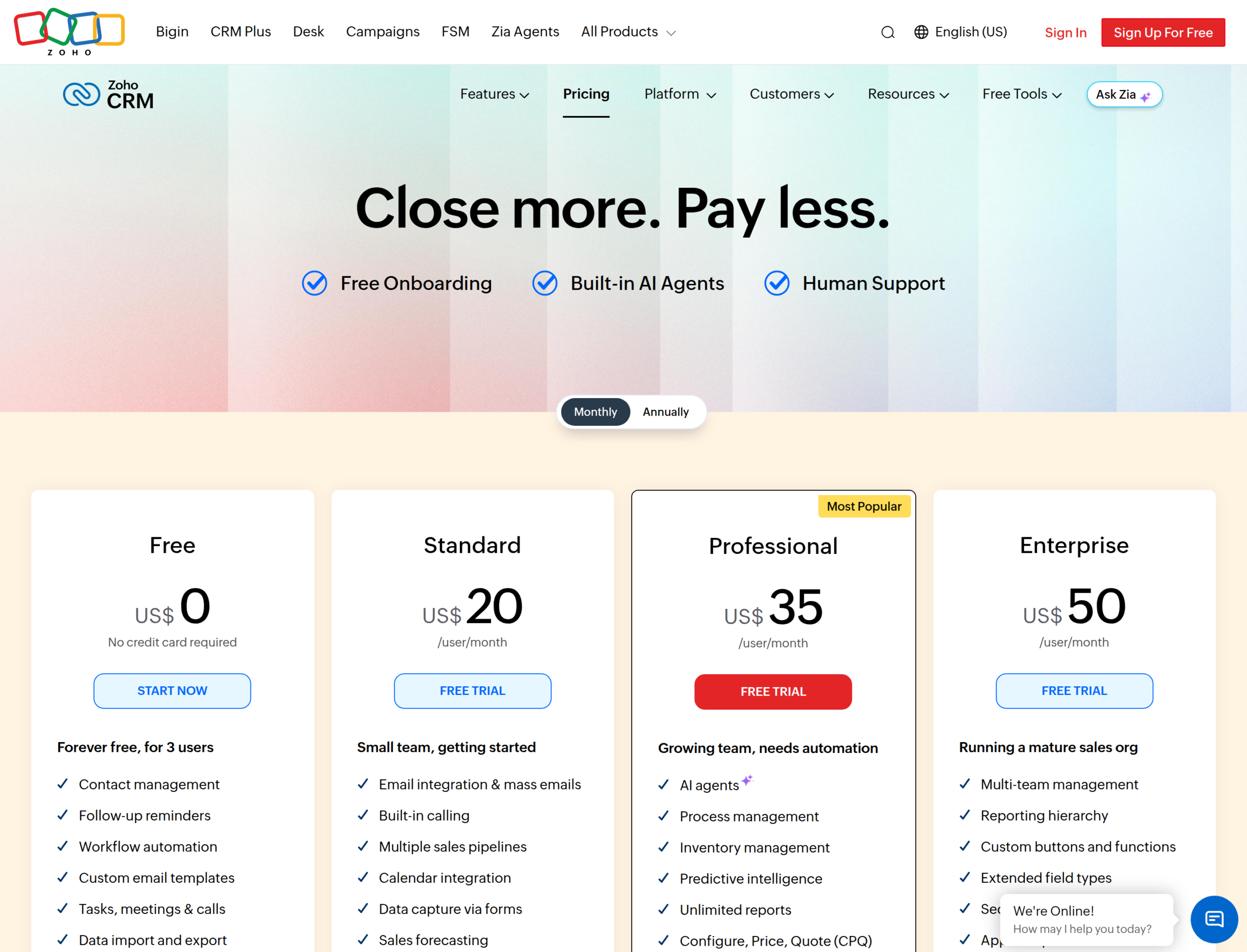Zoho CRM pricing Zoho CRM pricing